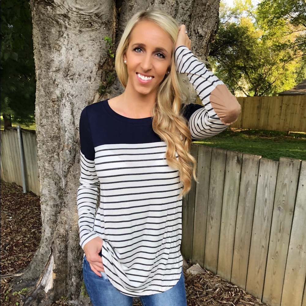 Striped top with Elbow Patch